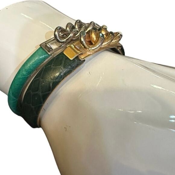 Vintage Vita Florence 24k Gold Bangle & Modern Manelli Silver Leather Bracelet - Picture 9 of 13